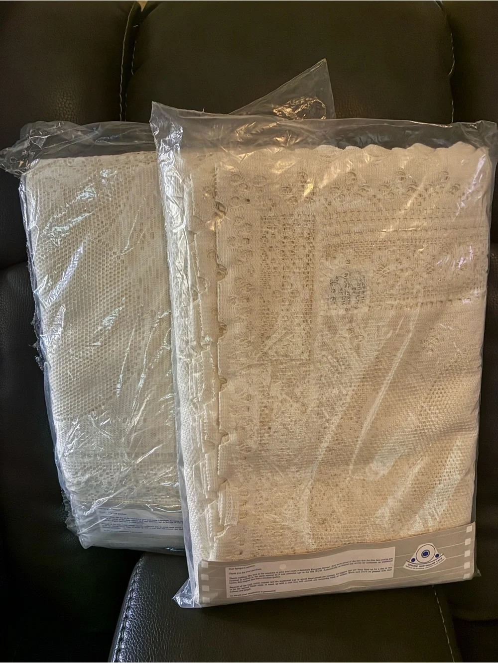 Vintage Spiegel Nottingham Lace Curtain Panels - Cream Lace - Set of 2